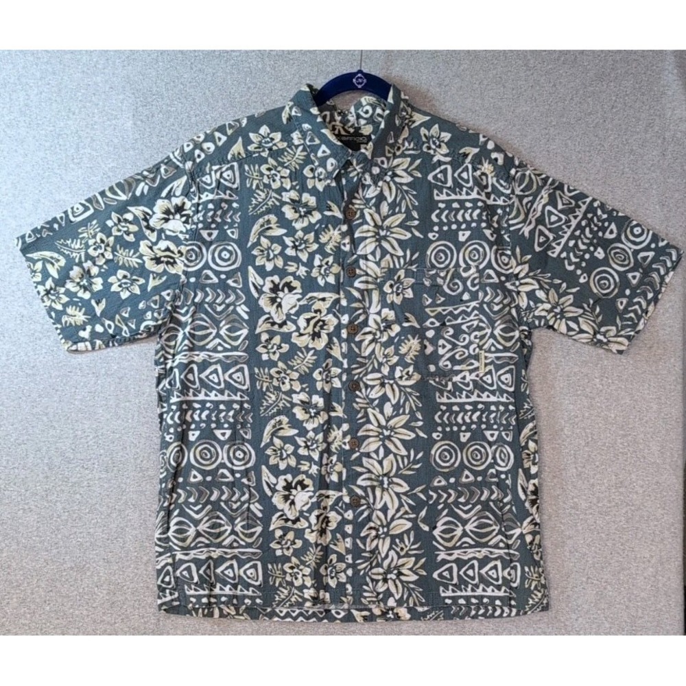 Exofficio Hawaiian Shirt Mens Large Floral Wooden Button Up Short Sleeve